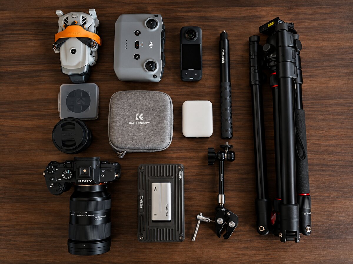 Oprema koju koristimo: DJI Lito X1 dron, Sony A7III, Sigma 24-70mm, Viltrox 14mm, Insta360 X3, DJI RS3 Mini gimbal